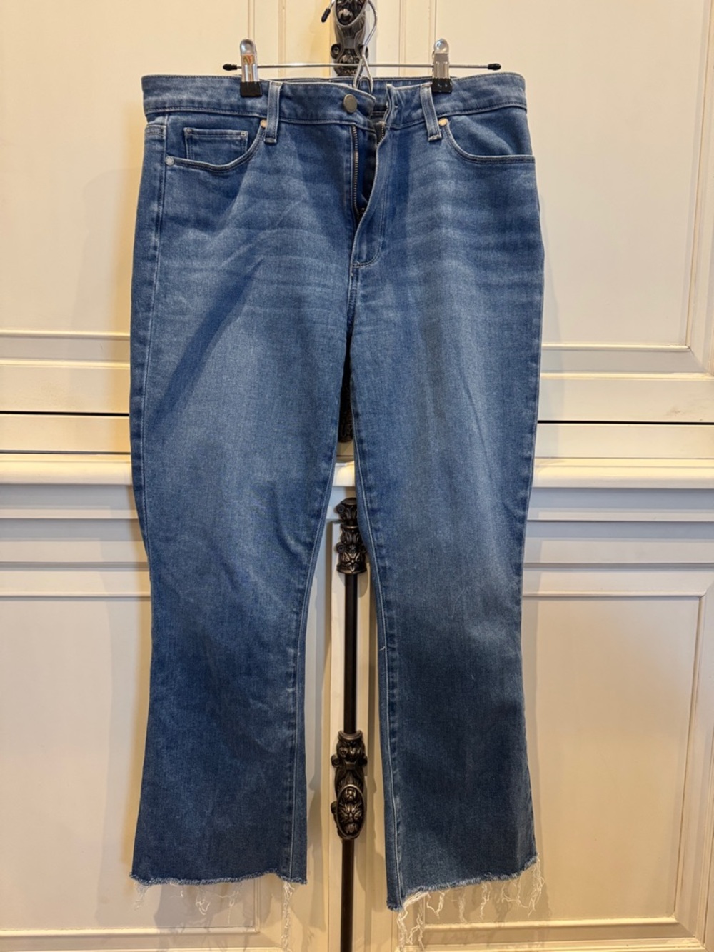 PAIGE Medium Blue Cropped High-Rise Jeans